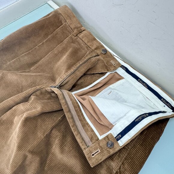 Brooks Brothers Elliot Corduroy Pants 40X30 Pleated Cuffed Camel Tan - Picture 3 of 10